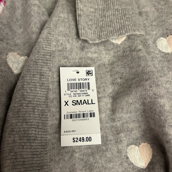 Charter Club Cashmere Heart-Embroidered Long Open Cardigan In Grey Combo Size XS - Picture 8 of 9